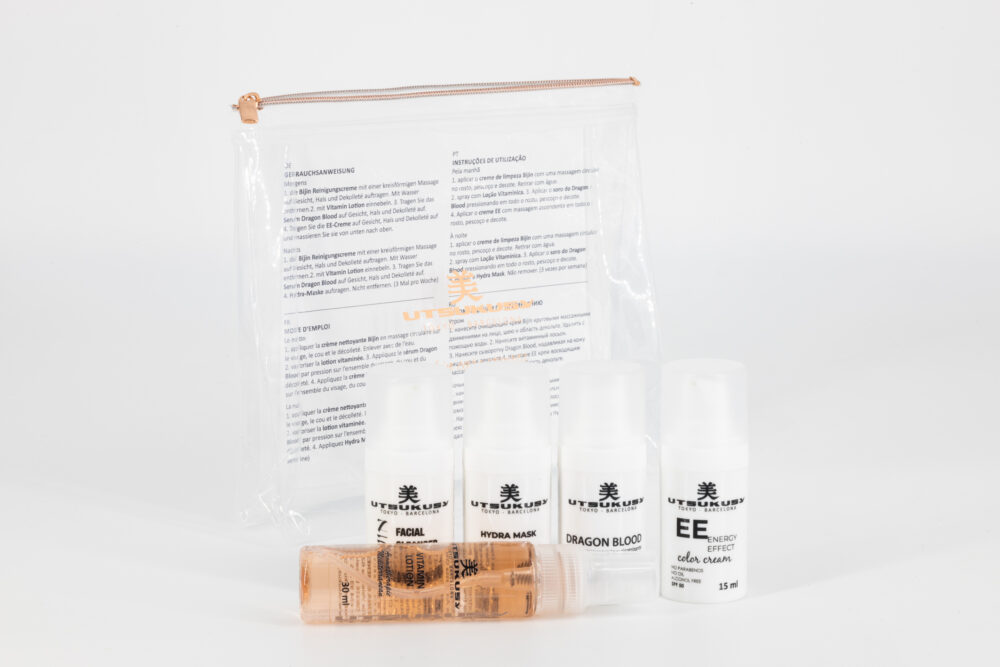 Set mini tallas Utsukusy Cosmetics. Cosmeticos para viajar