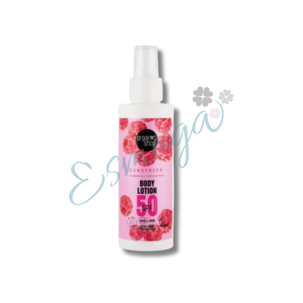 Loción corporal de textura ligera con SPF 50, frambuesa + antioxidantes