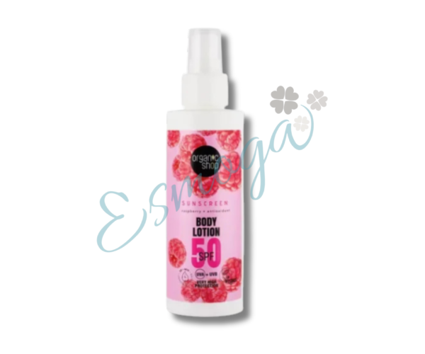 Loción corporal de textura ligera con SPF 50, frambuesa + antioxidantes